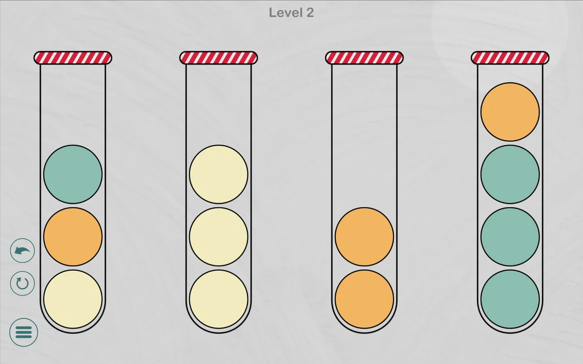 Ball Sort game board showing mixed colored balls in test tubes