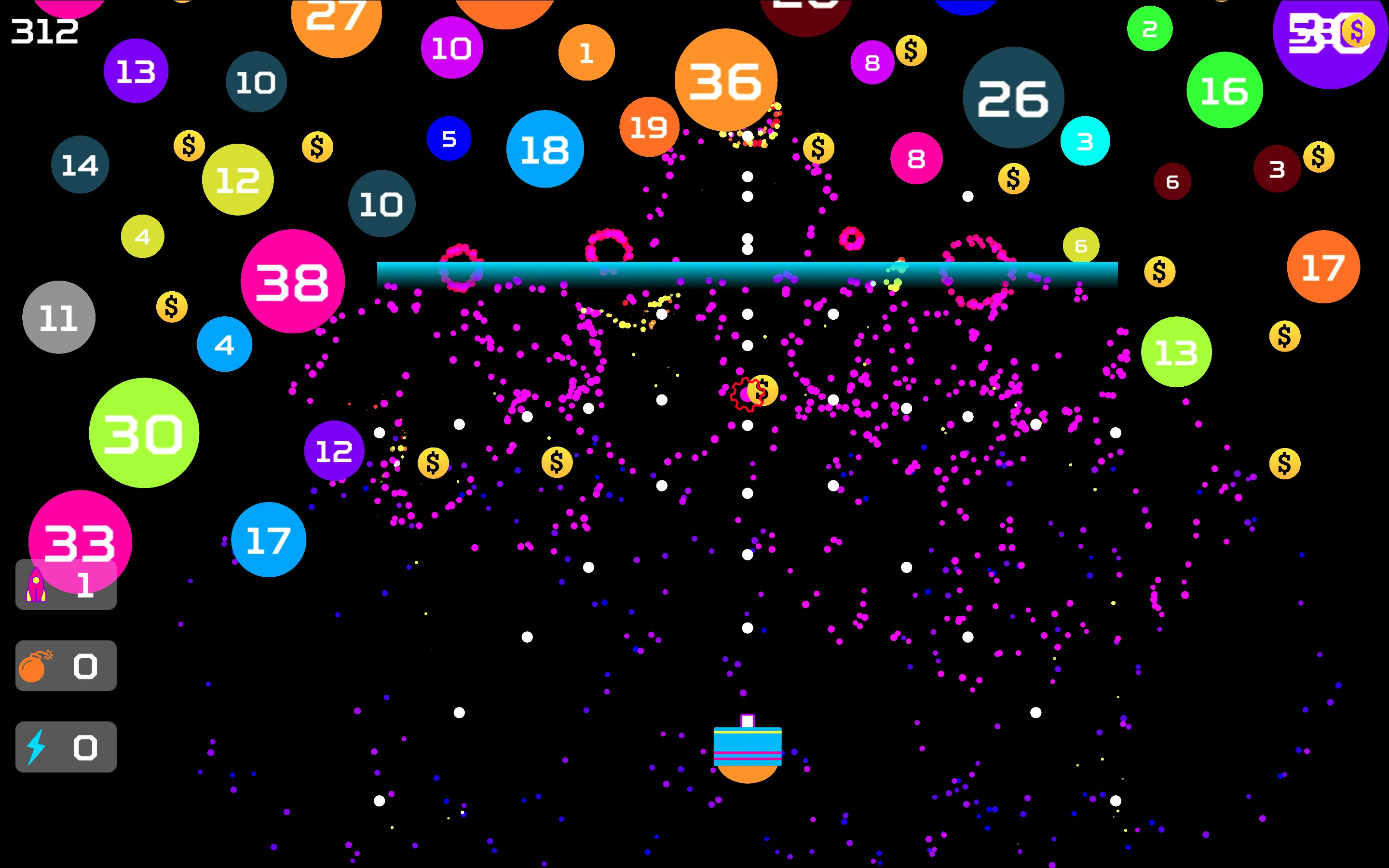 Blasty Shooting stage clear showing high score tally and power-up cannon upgrades
