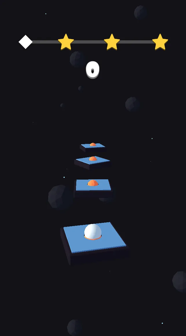 Bouncy Ball 3D gameplay showing neon bouncing ball hopping across floating music tiles