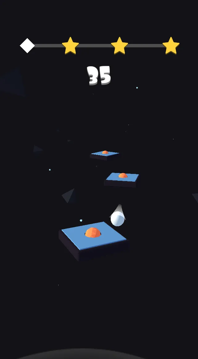 Bouncy Ball 3D stage progression showing narrowing platforms and score multipliers