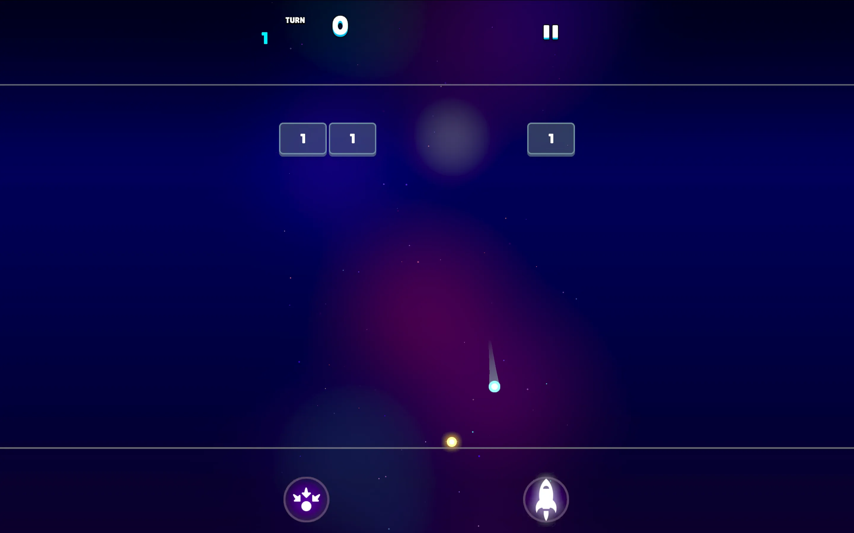 Brick Breaker gameplay showing dotted trajectory line aimed at numbered block formations