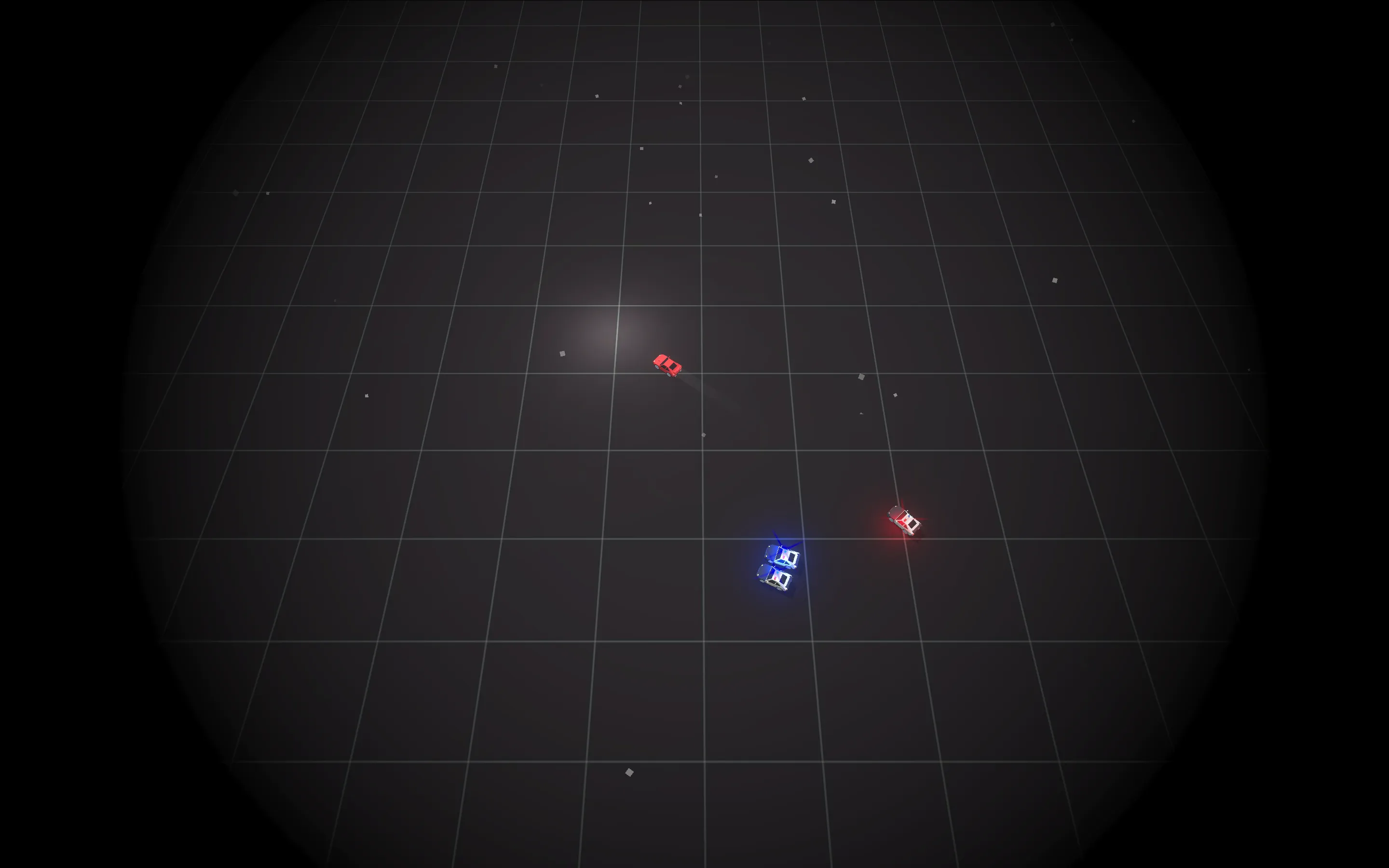 Car VS Cops vehicle explosion showing destroyed police cruisers and power-up spawn