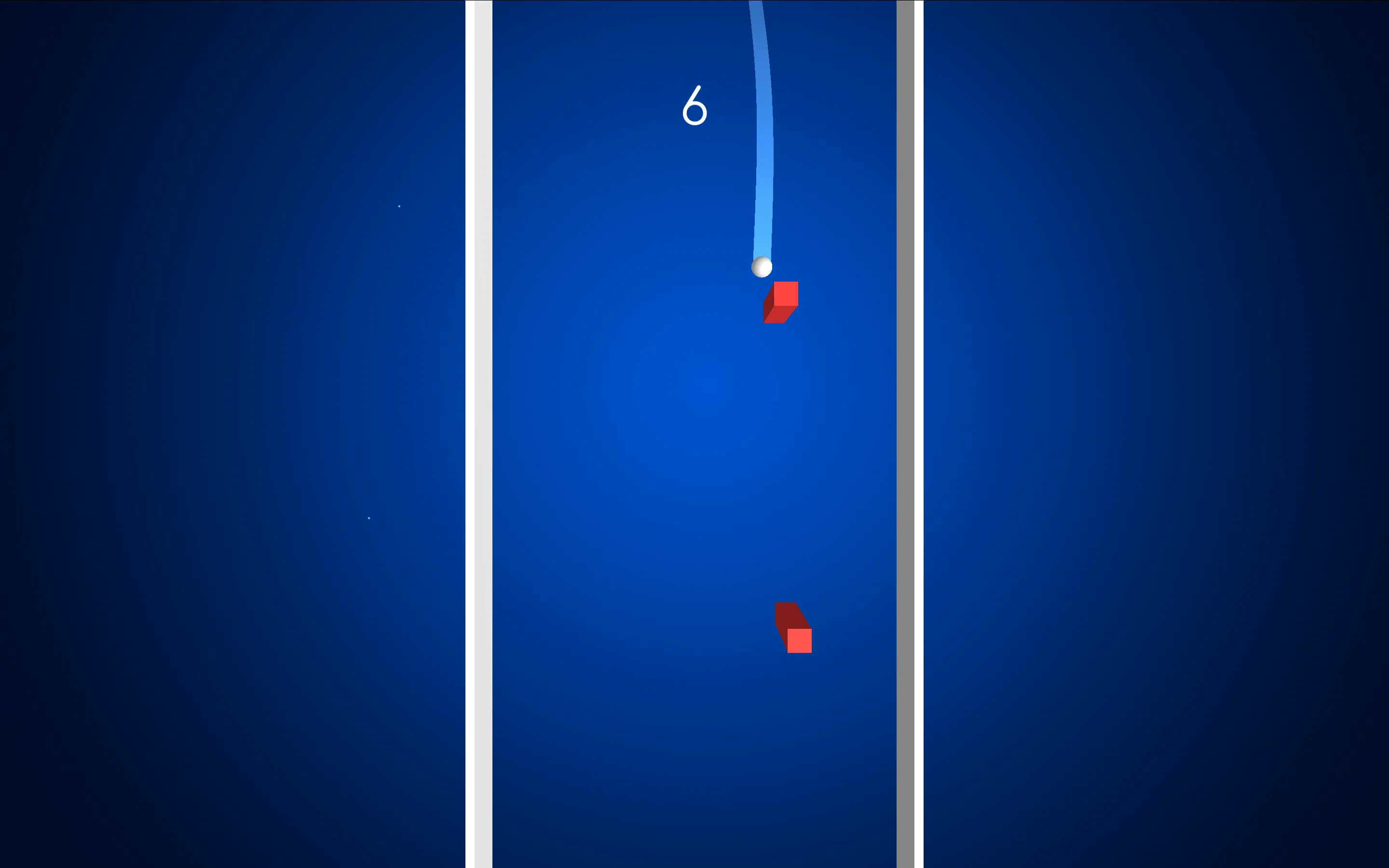Downhill Ride 3D slope showing rolling sphere navigating track barriers and elevation dips