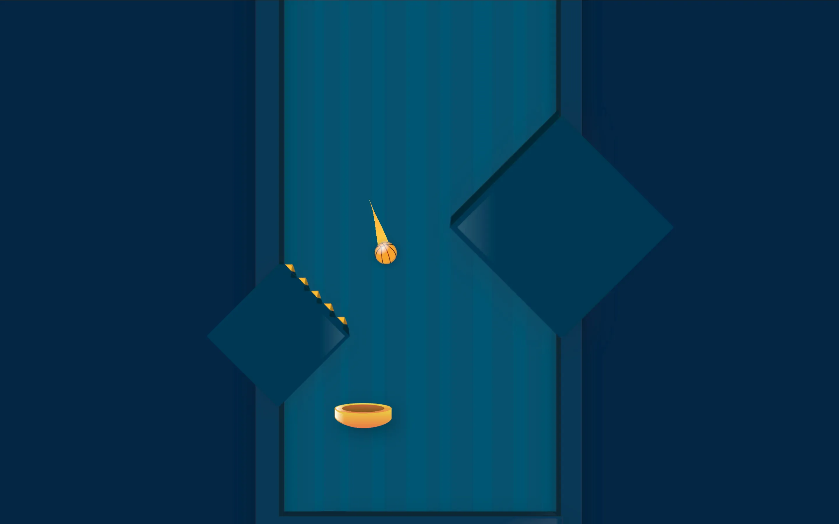Dunk Fall Ball corridor showing tilted obstacles and spiked hazard edges