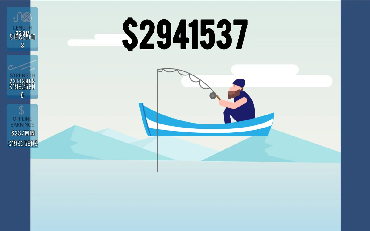 Fish Master coin reward tally and boat upgrade screen