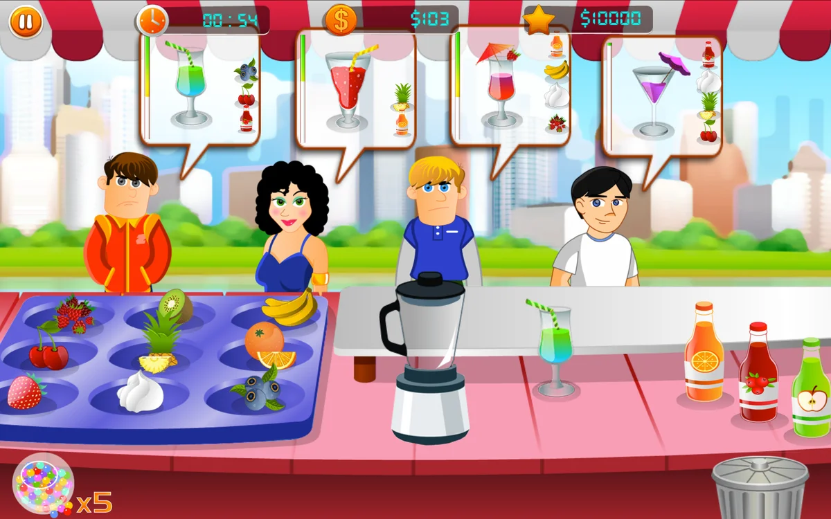 Fruit Juice Maker falling tropical fruit above blender blades