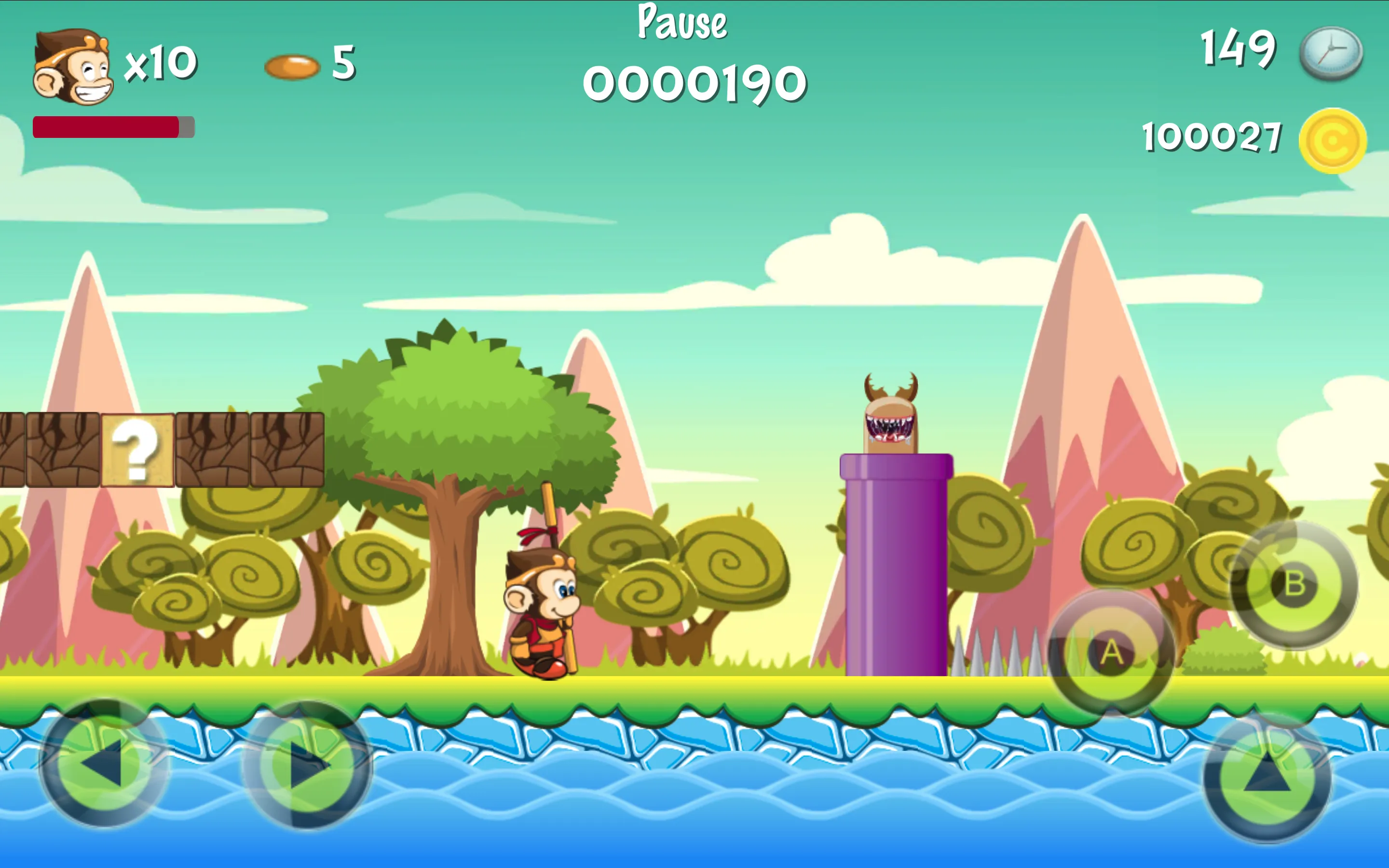 Kong Hero monkey warrior standing before pipe monster and stone bridge