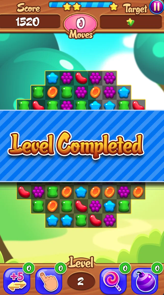 Match 3 Jelly Garden cascading matches and special jelly clears