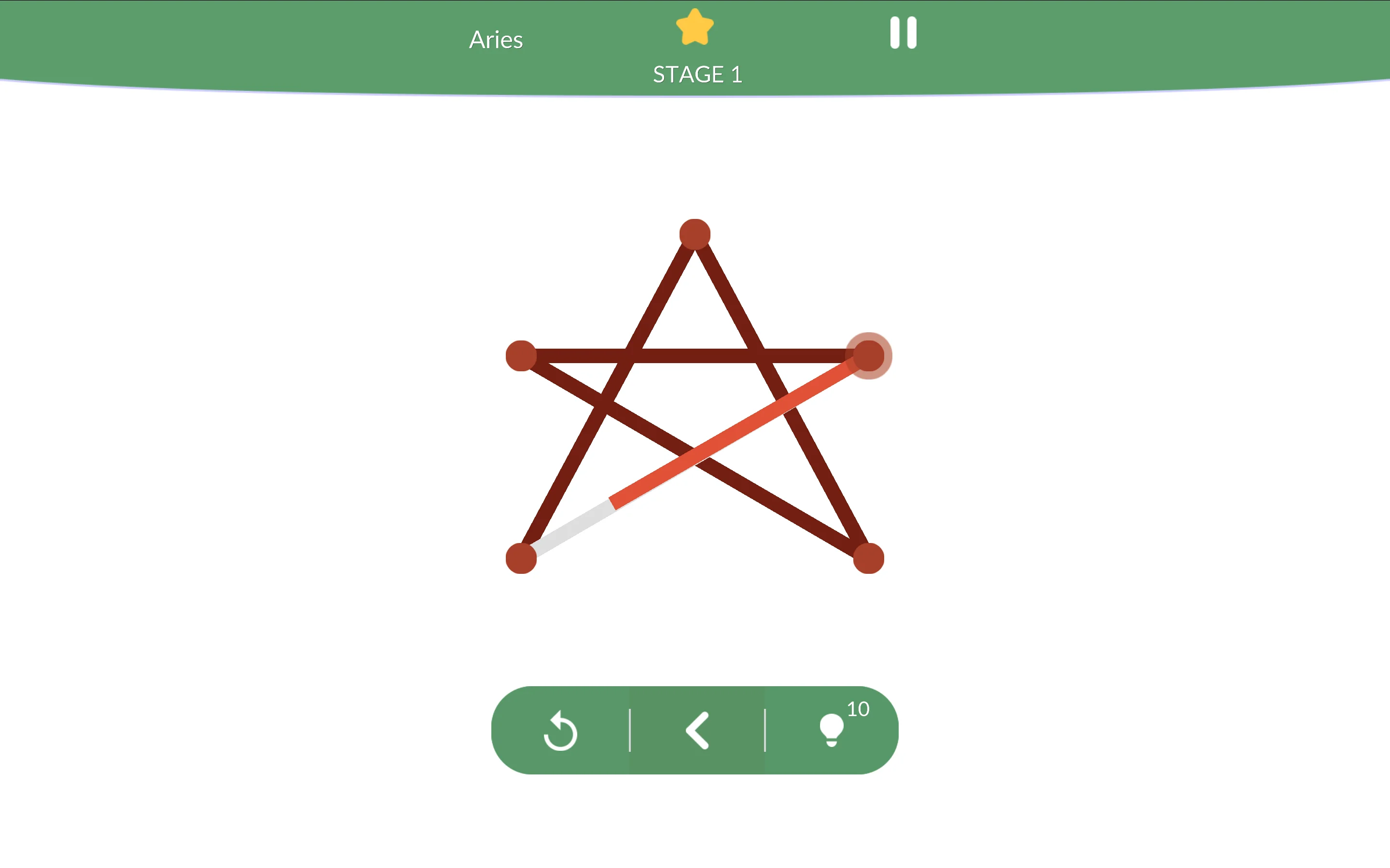 One Line puzzle showing unlinked vertices and node network