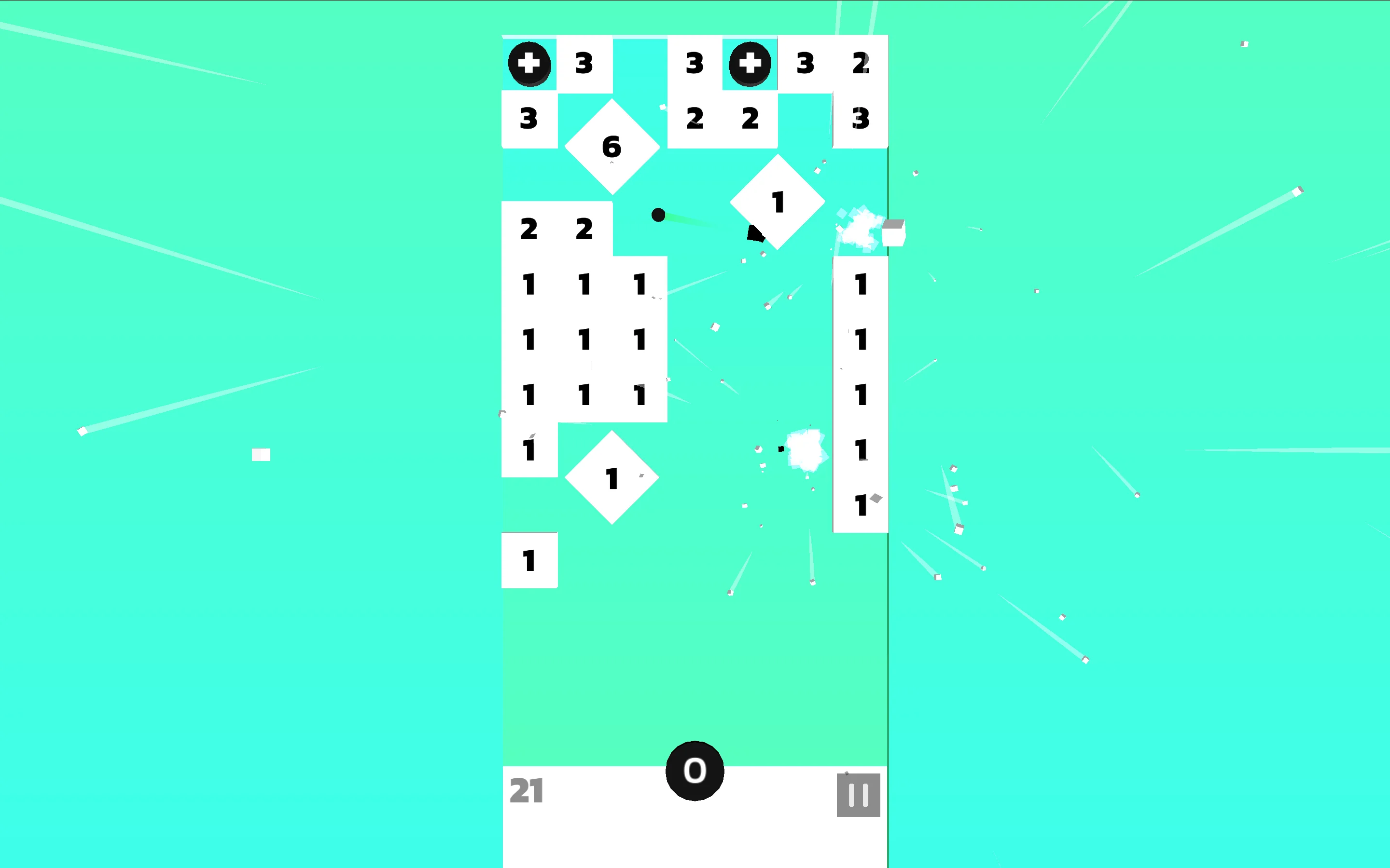 Shoot and Survive multi ball ricochet breaking dense block clusters