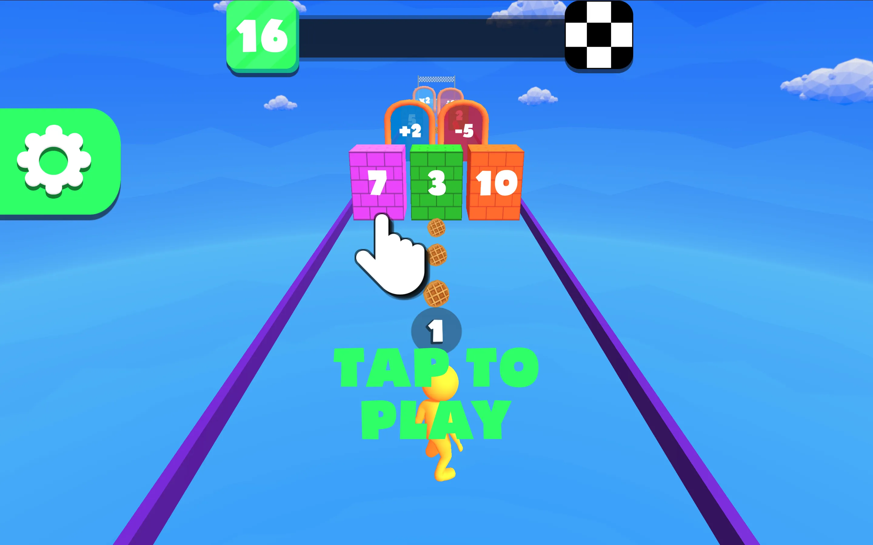 Stickman Rush crowd runner showing stickman squad steering through positive multiplier gate