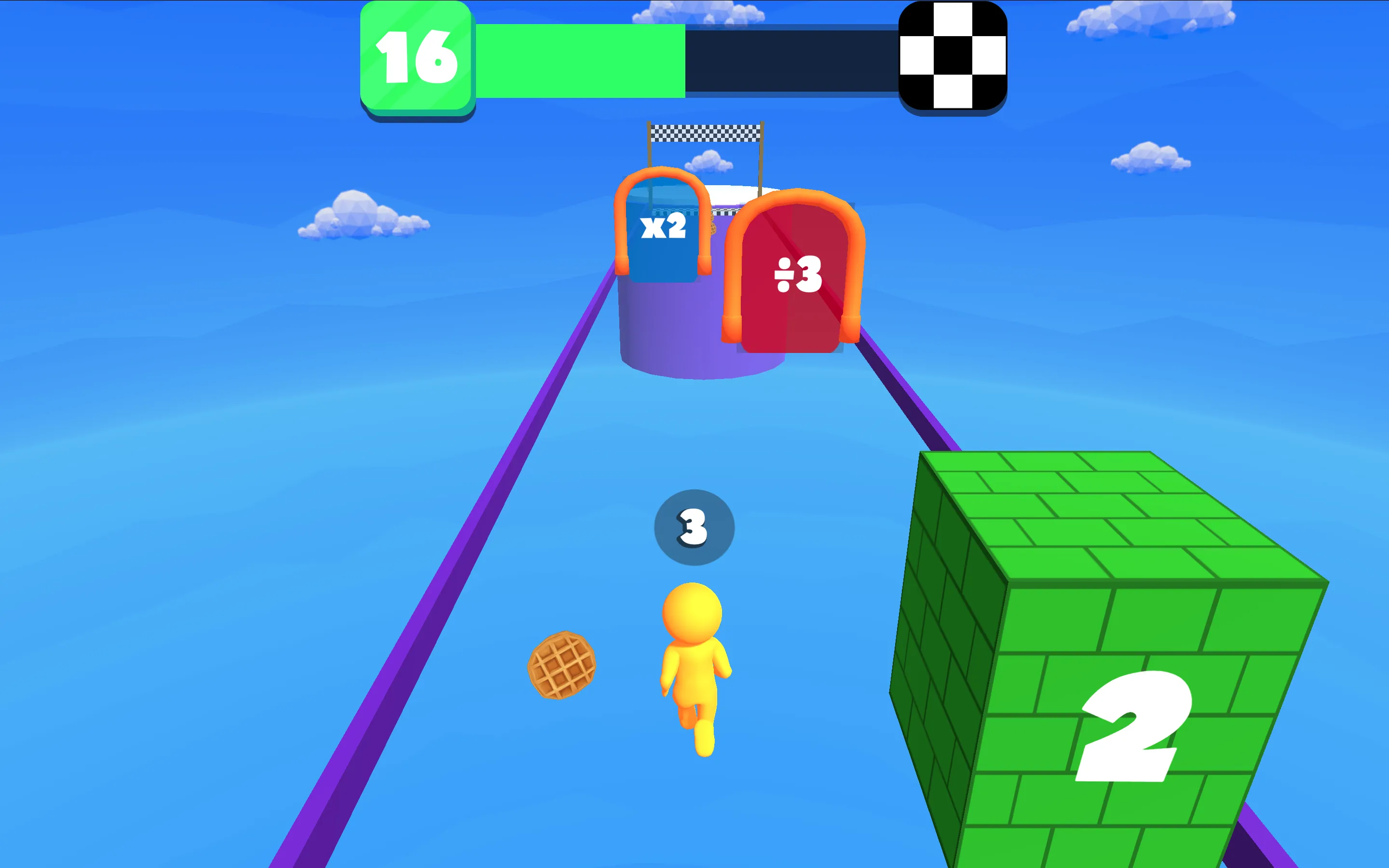 Stickman Rush boss battle showing large stickman crowd storming end-of-track fortress