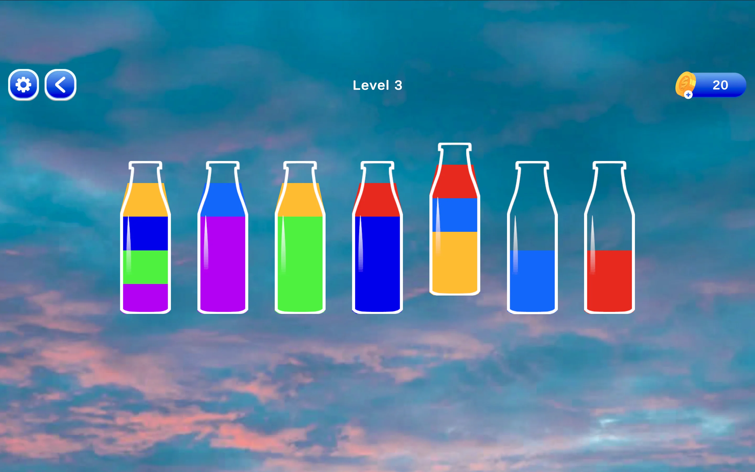 Water Sort Puzzle test tubes with multi-colored liquid layers