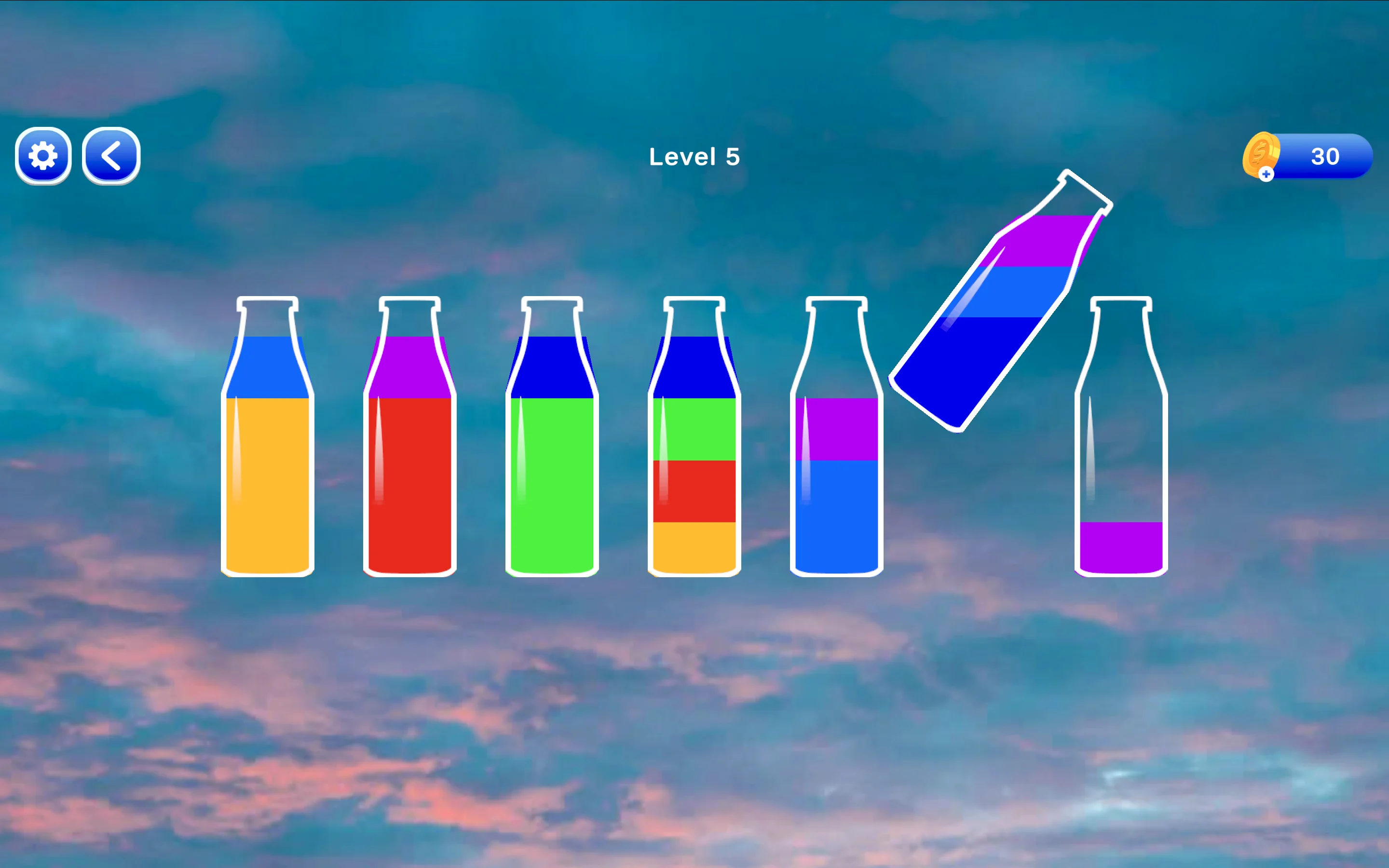 Water Sort Puzzle test tubes sorted by solid color