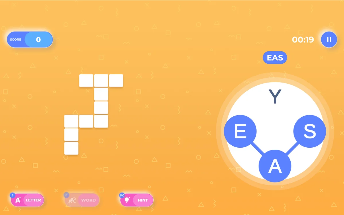 Word Connect Puzzle letter wheel showing continuous swipe input