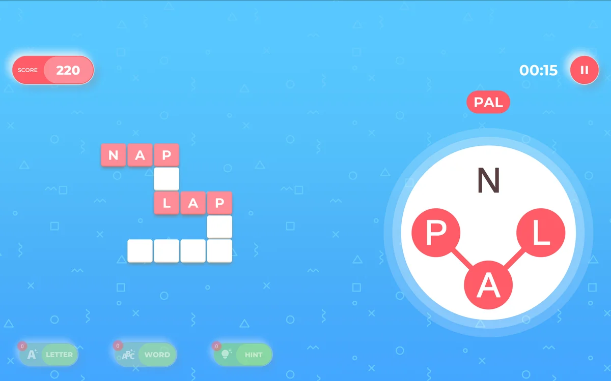Word Connect Puzzle crossword grid filled with discovered words